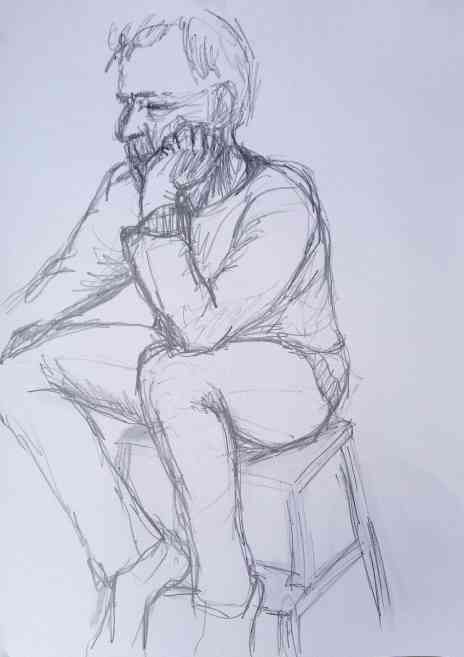 Seated model drawn with a graphite lump. A1.